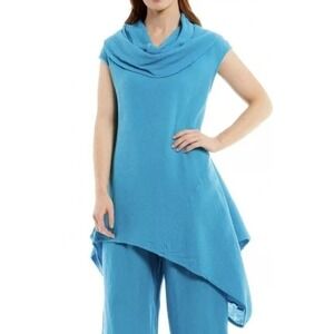 Bryn Walker Cowl Neck Sleeveless Asymmetric Gauze Tunic Sz M Cotton‎ Lagenlook